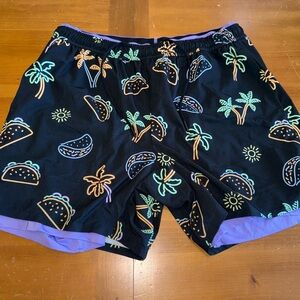 Chubbies Swim Trunks Men’s XL Palm Trees Taco Print Lined Draw String Beachy